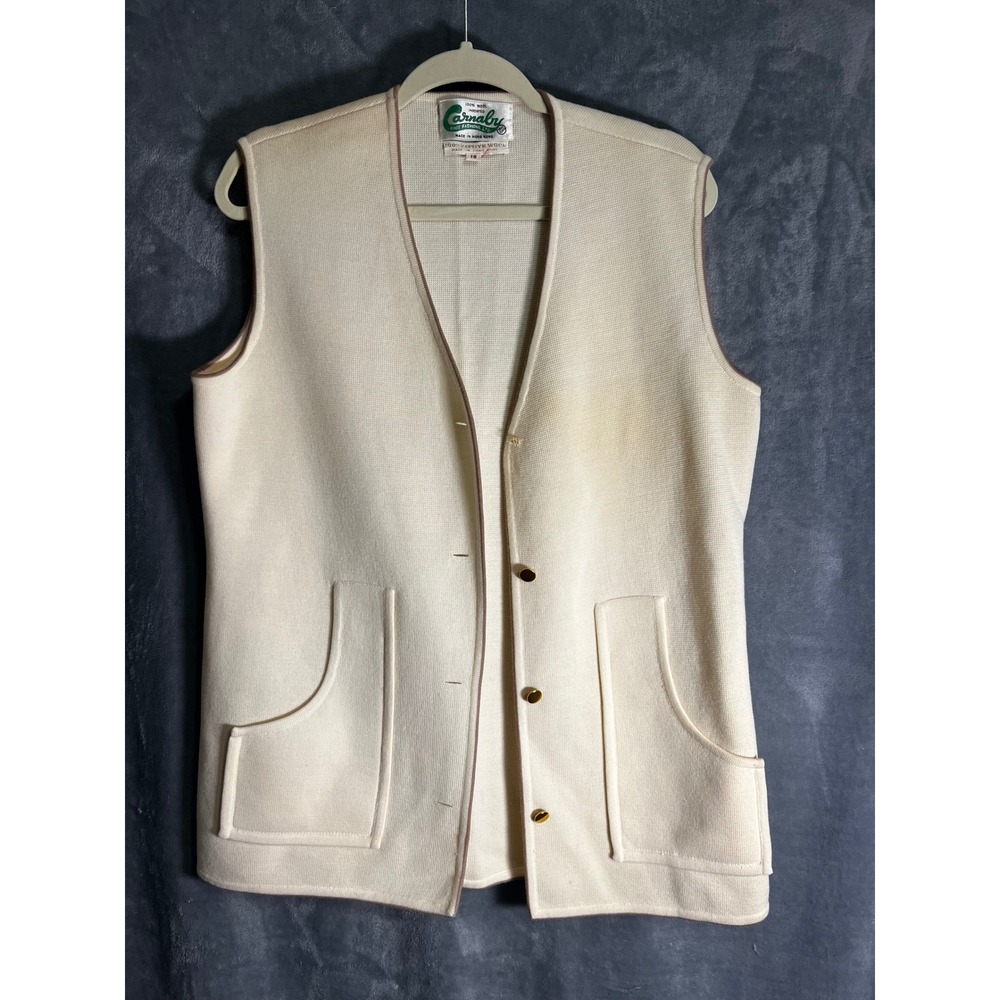 Vintage Carnaby Knit Fashions Cream Zephyr Wool Button Front Vest Tall 18